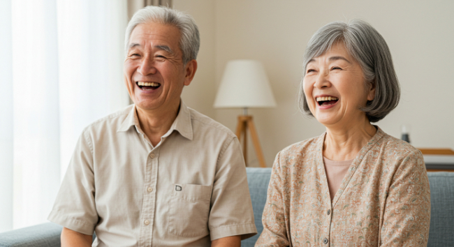 自分に合った入れ歯で笑顔で過ごす高齢夫婦