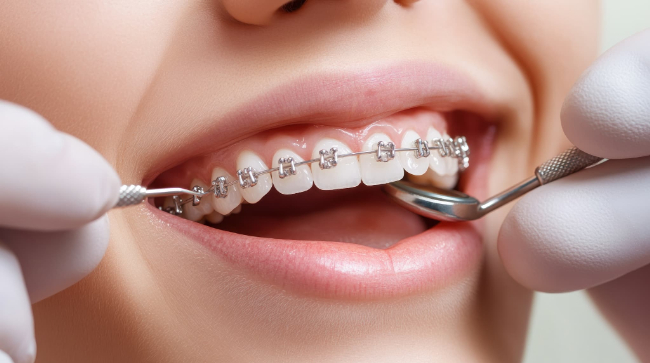 ワイヤー矯正中に歯科医院でチェックしてもらうイメージ