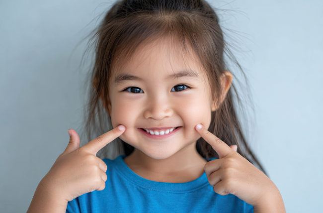 健康な歯で笑顔を見せる子ども