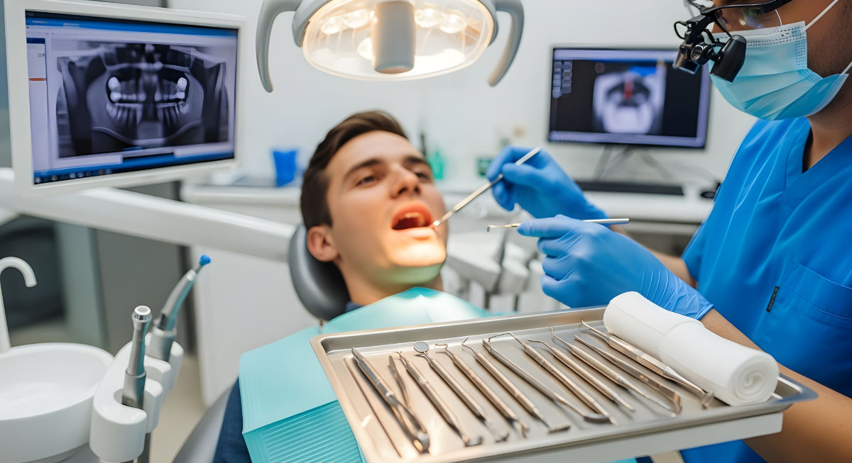 根管治療を受ける男性